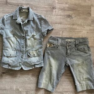 Express vintage denim 2 piece outfit jacket shirt and shorts size 9-10